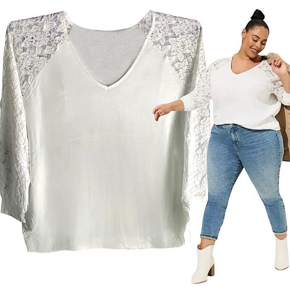 TORRID Cotton Modal Rib V-Neck Lace‎ Long Sleeve Top NWT Size 3X